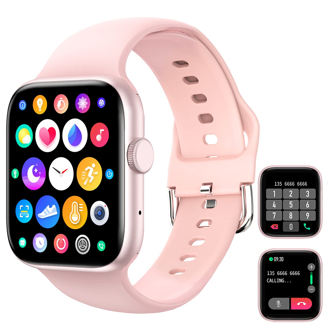 feifuns Smart Watch(Receive/Make Call), 1.72'' Full Touch Screen Fitness Tracker with Call Text Reminder Heart Rate Blood Pressure Oxygen Pedometer Sleep Tracker for Women Men Android iOS Phone Pink