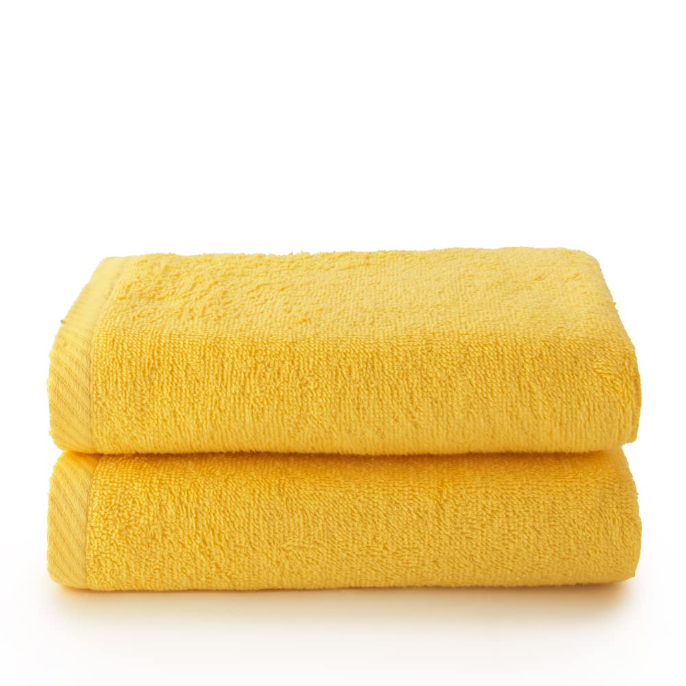 Top Towel - Plus - Large Bath Towels - Bathroom Towels - 2 Hand or Sink Towels - 50 x 100 cm - 100% Cotton - Lemon