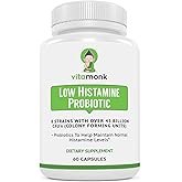 VitaMonk Low Histamine Probiotics Fight Histamine Intolerance and Support Balanced Gut Health - Histamine Free Probiotic for Those Seeking Health Improvements with Histamine Control -60 Capsules
