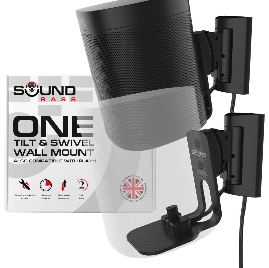 Sound Bass ONE Wall Mount Bracket, Tilt and Swivel, Black, Twin (2pcs), Compatible with ONE, ONE Gen 2, ONE SL & Play:1, Effortless Installation, Includes Mounting Kit, Double, Pair