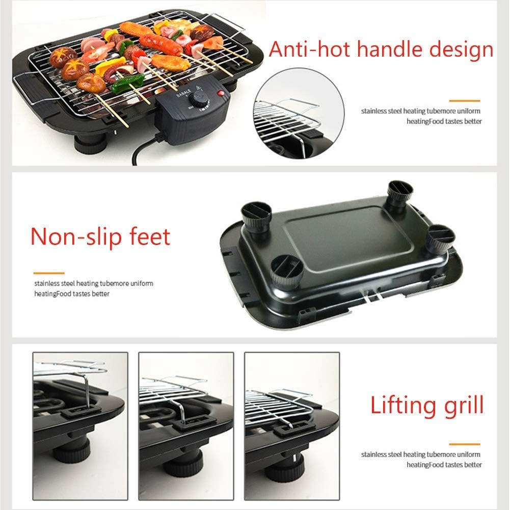 review Electric Barbecue, Smokeless Indoor and Outdoor Grill, Non Stick, with 5 Temperature Adjustments, Portable Electric Grill, Non-Slip Feet, Stainless Steel Handle