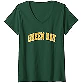 Womens Green Bay - Throwback Design Print - Classic V-Neck T-Shirt