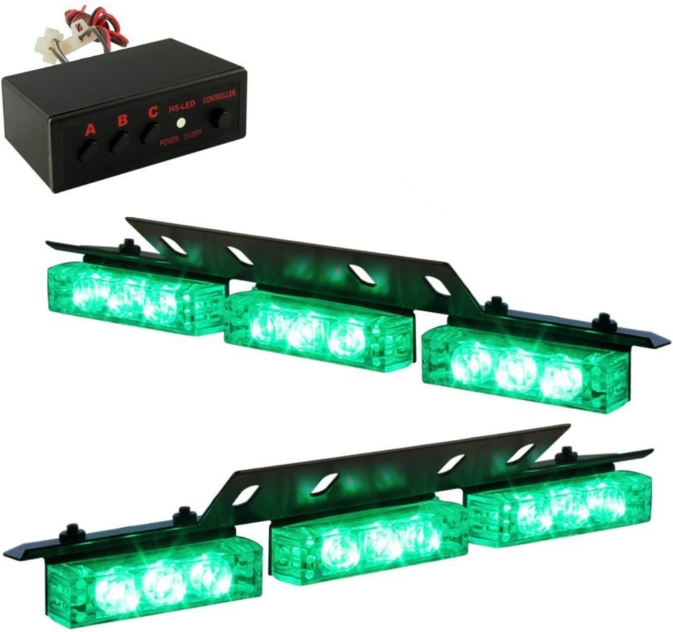 18 x Ultra Bright LED Emergency Warning Use Flashing Strobe Lights Bar For Windshield Dash Grille (18 Led, Green)
