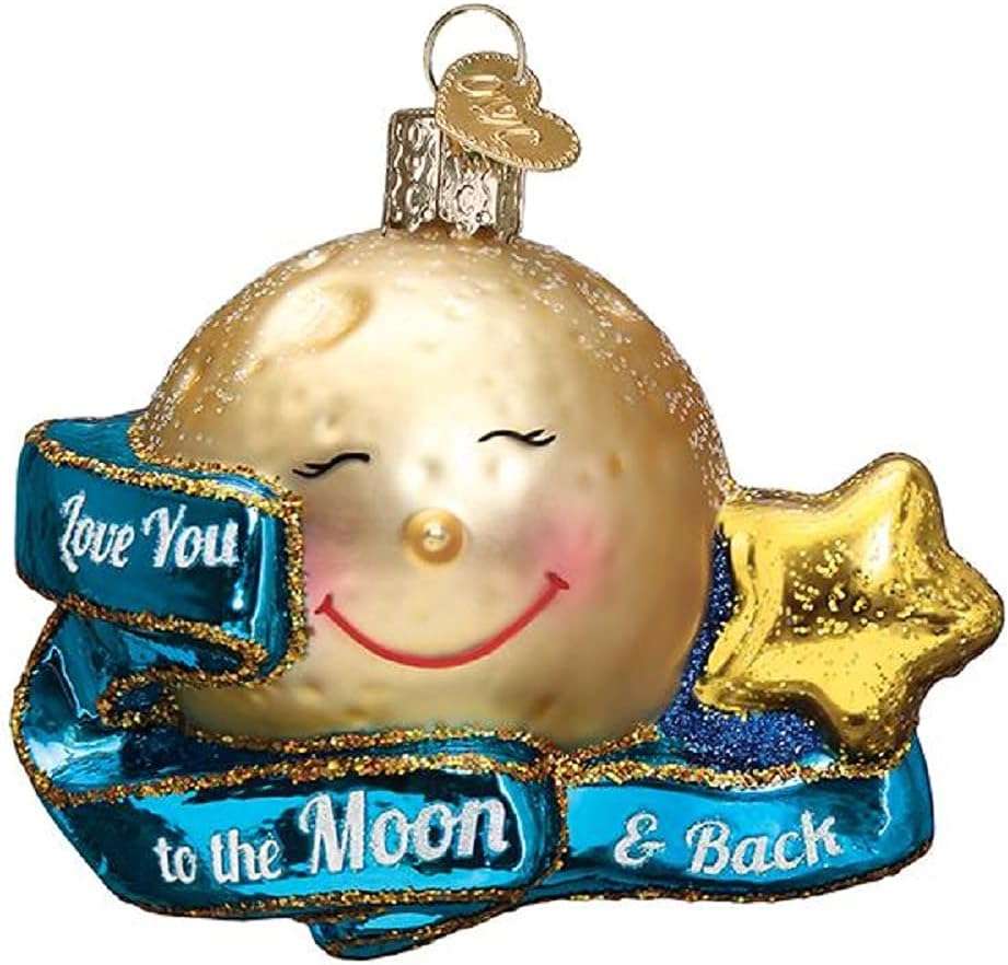 Ornaments - Old World Christmas Love You to The Moon & Back Glass Blown Ornament for Christmas Tree, Handcrafted Holiday Decoration, Sayings Collection