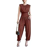 CHICME Womens Summer One Piece Jumpsuit Sleeveless Dressy Jumpsuits High Slit Casual Overalls for Vacation Evening Wear