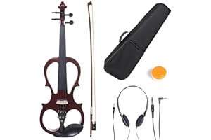 Cecilio Left-Handed Electric Violin, 1/2 Size Solid Wood Electric Silent Violin with Ebony Fittings, Ideal Gifts for Musicians & Music Enthusiasts, Mahogany Metallic