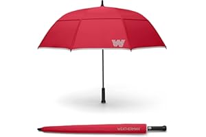 Weatherman Umbrella - Stick Umbrella - Windproof Umbrella Resists Up to 55 MPH Winds (Red)
