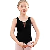 Sanmsoner Girls Dance Leotard For Ballet Mesh Tank Dancewear,Mesh Splicing,Water Drop Hollow Back,Full Front Lining