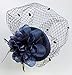 Coolwife Fascinator Hats Pillbox Hat British Bowler Hat Flower Veil Wedding Hat Tea Party Hat (B Navy Blue)