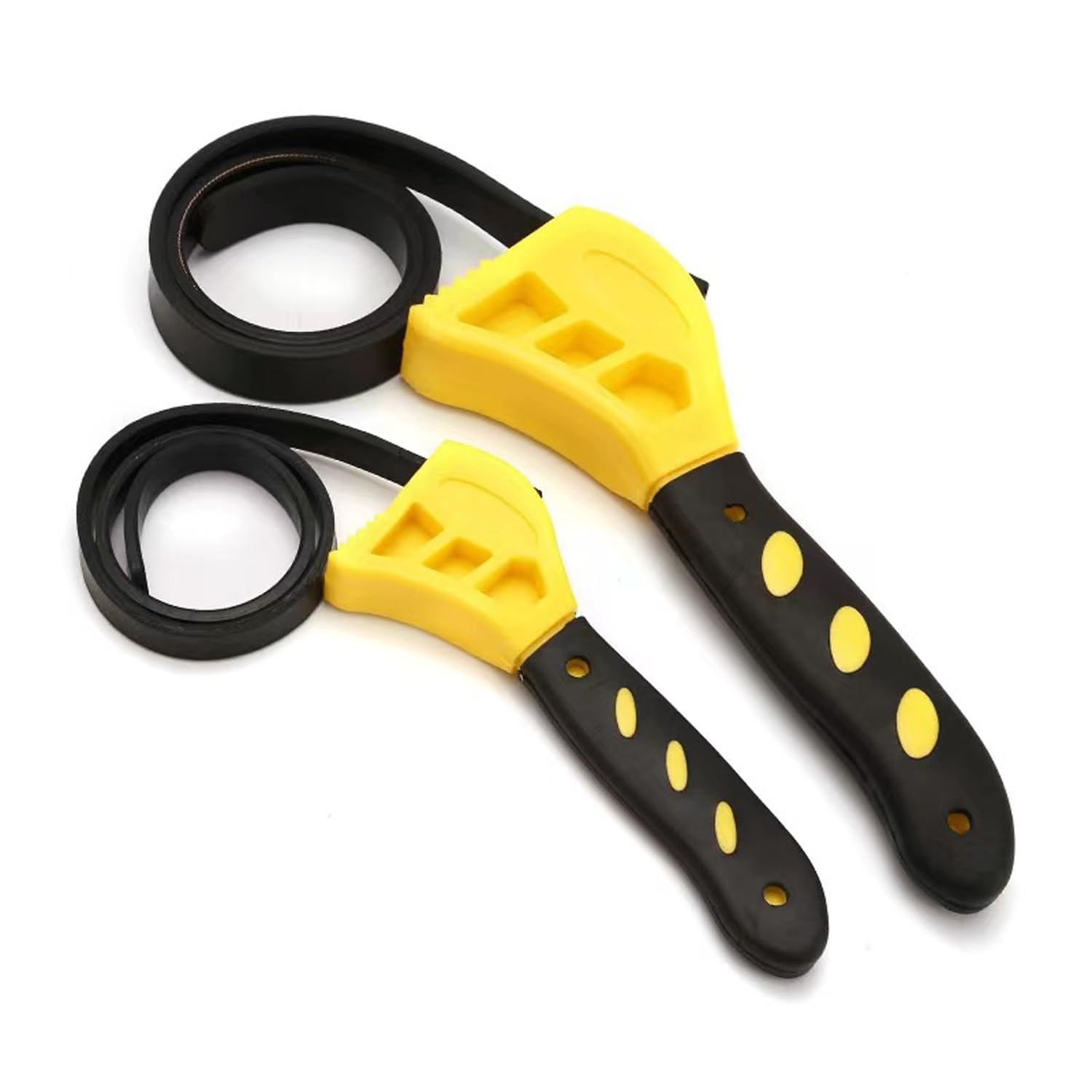 Foyscr Rubber Strap Wrench, 2pcs 500mm and 600mm Adjustable Heavy Duty for Oil Filters, Pipes, Can Openers, Plumbing(Yellow