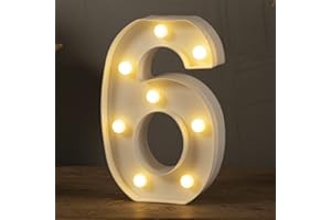 HXWEIYE Light Up Numbers-6, LED Marquee Number Lights Sign 26 Alphabet and 10 Number for Party Bar Birthday, Light Up Letters Battery Powered Warm White Christmas Decoration Numbers Lights