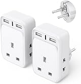 Aodeng UK to EU Travel Adapter 2 Pack with 3 USB Ports Type E/F Shaver Adapters