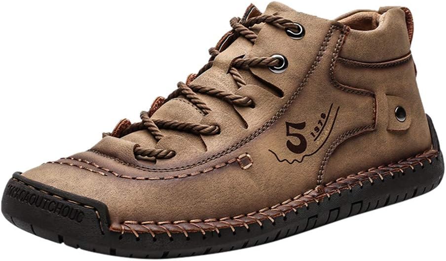 Rosennie Winter Ankle Boots for Mens Daily Breathable Flats Plus Velvet Sneakers Wedges Pure Color Lace Up Non Slip Climbing Hiking Shoes