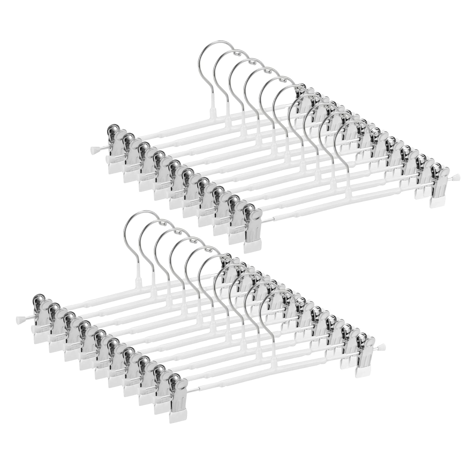 GUANJUNE Thin Trouser Hangers - Non-Slip Pant Hangers with Adjustable Clips, Space Saving for Clothes, Skirt, Jeans, Coat (White, 20)