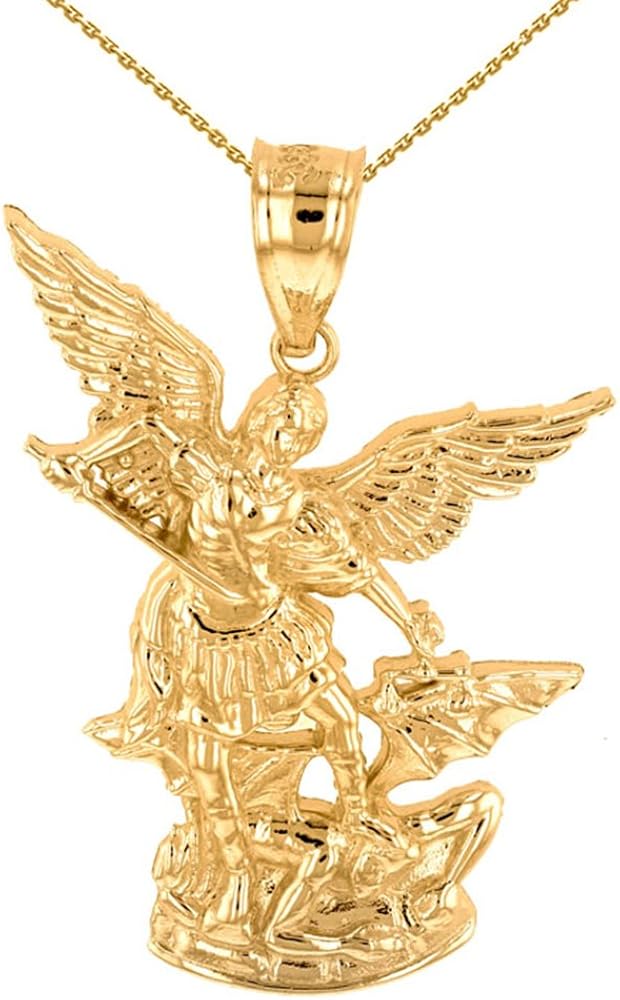 14k Yellow Gold Catholic Saint Michael The Archangel Pendant Necklace