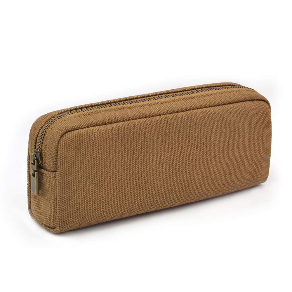 DOBMIT Pencil Pen Case, Big Capacity Pencil Pouch Canvas Makeup Bag for Adult Durable Office Stationery Organizer - Brown — image 1