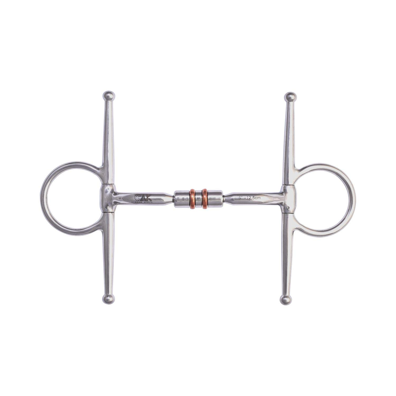 AK Full Cheek Rotary Double Cooper Roller Snaffle Horse Riding Bits AKRS-2612 (Silver, 4.75'')
