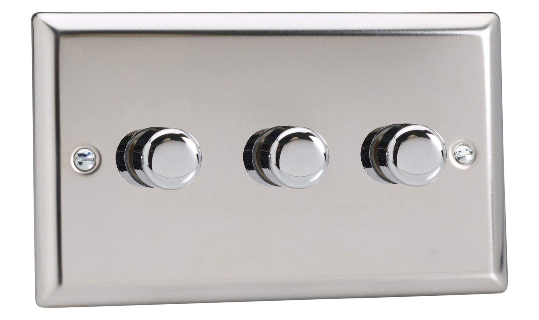 Varilight JCDP303 Classic V-Pro Mirror Chrome 3 Gang Trailing Edge LED Dimmer Switch 1 or 2 Way,91x150x47mm