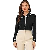 Allegra K Women's Peter Pan Collar Shirt Long Sleeve Elegant Button Down Work Blouse