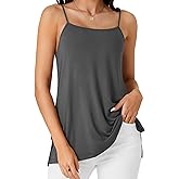 LYANER Women's Loose Square Neck Spaghetti Straps Slit Side Camisole Tank Cami Top