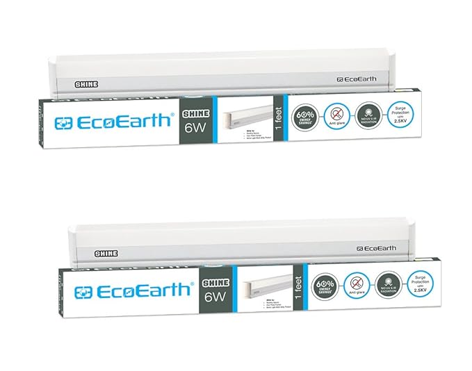 EcoEarth Shine LED Wall Batten Tubelight 6W, Cool White 6500K, (Pack of 2) 2 Years Warranty - BIS Approved