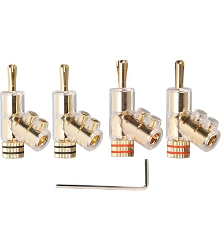 4x Audiocrast Rhodium Plated Banana Plugs. 8mm Lockable Connectors For Speaker Cables. Universal Fit.