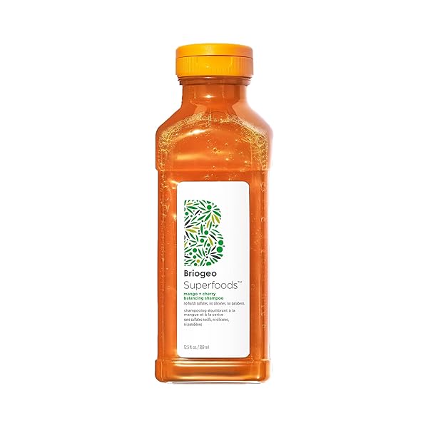 BRIOGEO SUPERFOODS MANGO + CHERRY BALANCING SHAMPOO, REPLENISH DULL, DRY HAIR AND BALANCE OIL FOR OILY HAIR, CONTROLS OIL AND NOURISHED ALL HAIR TYPES AND TEXTURES, VEGAN, CRUELTY-FREE, 12.5 FL OZ