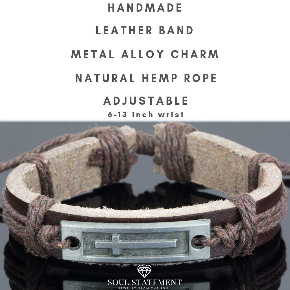 Soul Statement Leather Cross Bracelet for Teens or Men, Cool Christian Gift Ideas for Teenagers for Confirmation, Baptism, Christmas Stocking Stuffers