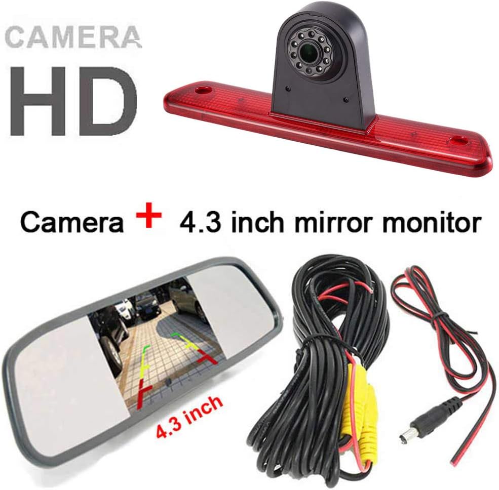 HD Auto IP68 1280Pixels Transporter Brake Light Roof Rear View Reversing Backup Camera Parking Aids System with Angle Adjustable Compatible with Peugeot Expert/FIAT Scudo/Citroen Jumpy/Toyota Proace - Image 3