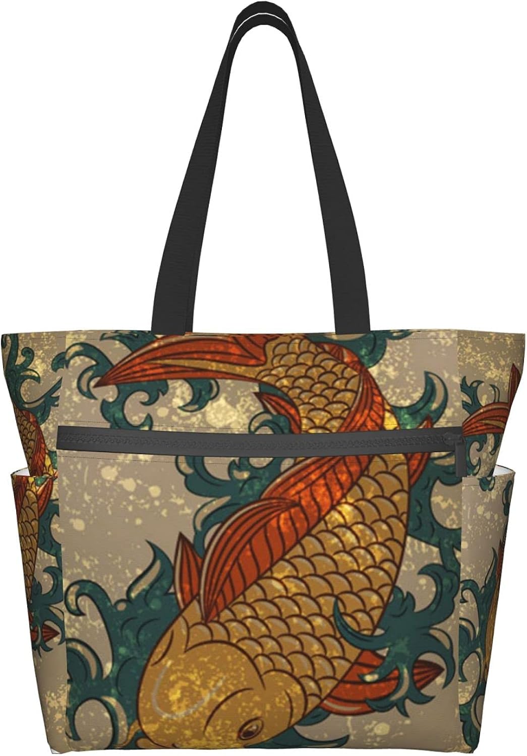 Japanese Carp Fish Printed Tote Bag,Large Shoulder Bag For Women Shoes