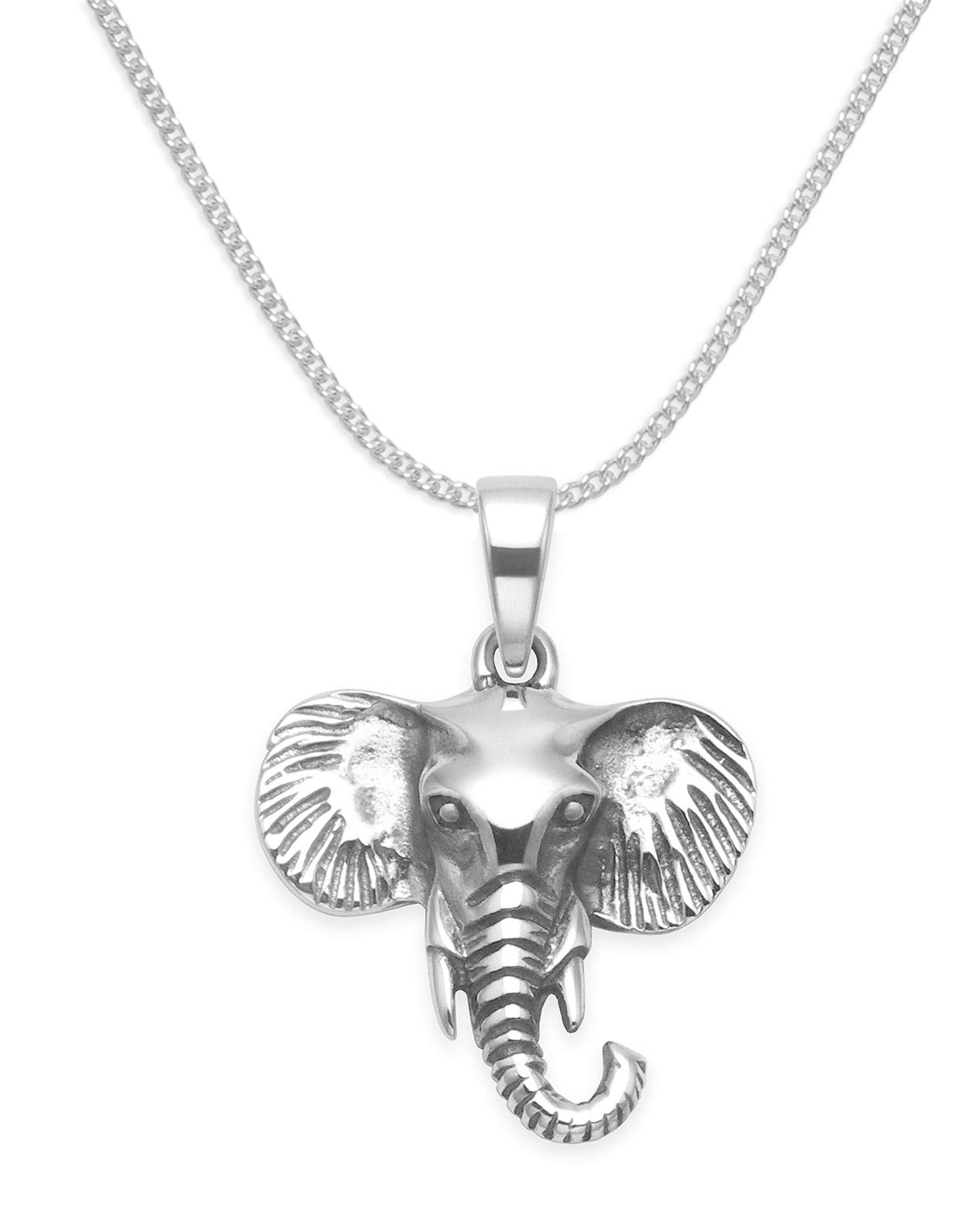 Heather Needham Silver Elephant Necklace on 16'' Chain - Solid Sterling Silver Elephant Head Pendant - 18x17 mm - Gift Boxed 8122/16
