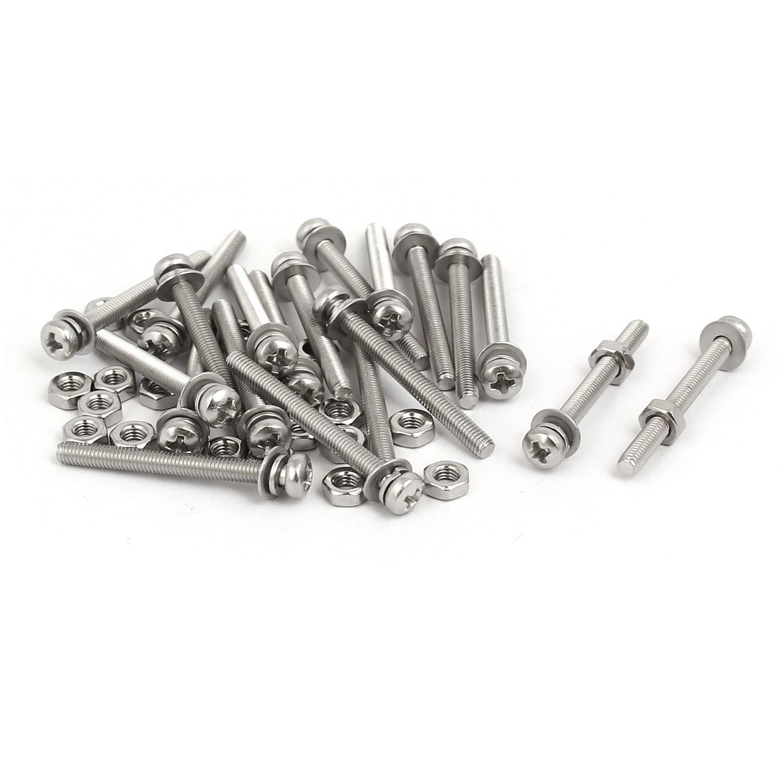 Sourcingmap M3x30mm 304 Stainless Steel Phillips Pan Head Bolt Screw Nut w Washer 20 Sets