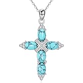 Cross Necklace 925 Sterling Silver Turquoise Cross Pendant Necklace Religious Jewelry Gifts for Women