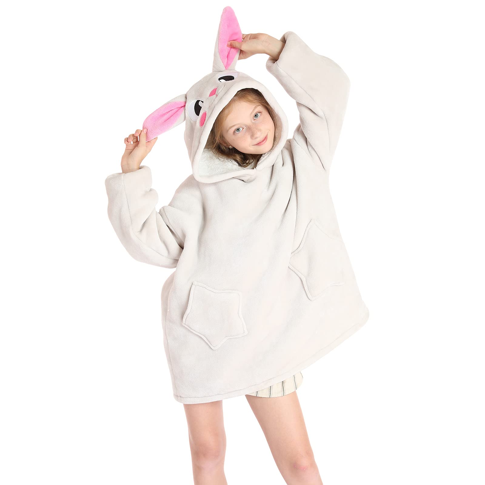 JOREAY Kids Oversized Blanket Hoodie, Sherpa Wearable Blanket Fluffy Giant Comfortable Hooded Sweatshirt for Children Teen