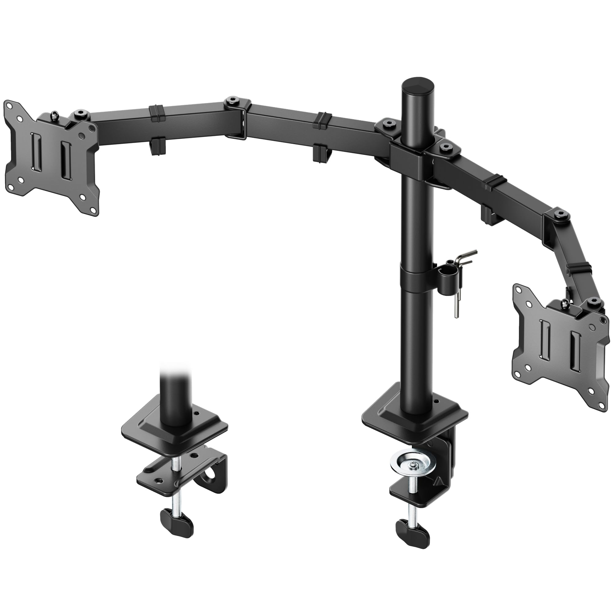Photo 1 of monTEK Stable Dual Monitor Stand for 17"–32” Computer Screens, Heavy-Duty Desk Mount with 22 lbs per Arm, Fully Adjustable Brackets and Arms, Clamp/Grommet Base, VESA 100×100mm Max