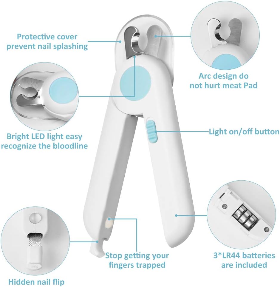 Yoobure Cat Dog Nail Clippers and Trimmer, Pet Nail Clippers with LED Light to Avoid Over-Cutting, Hidden Nail File & Razor Sharp Blade, Professional Grooming Tools Kit for Small Animals Claw Care