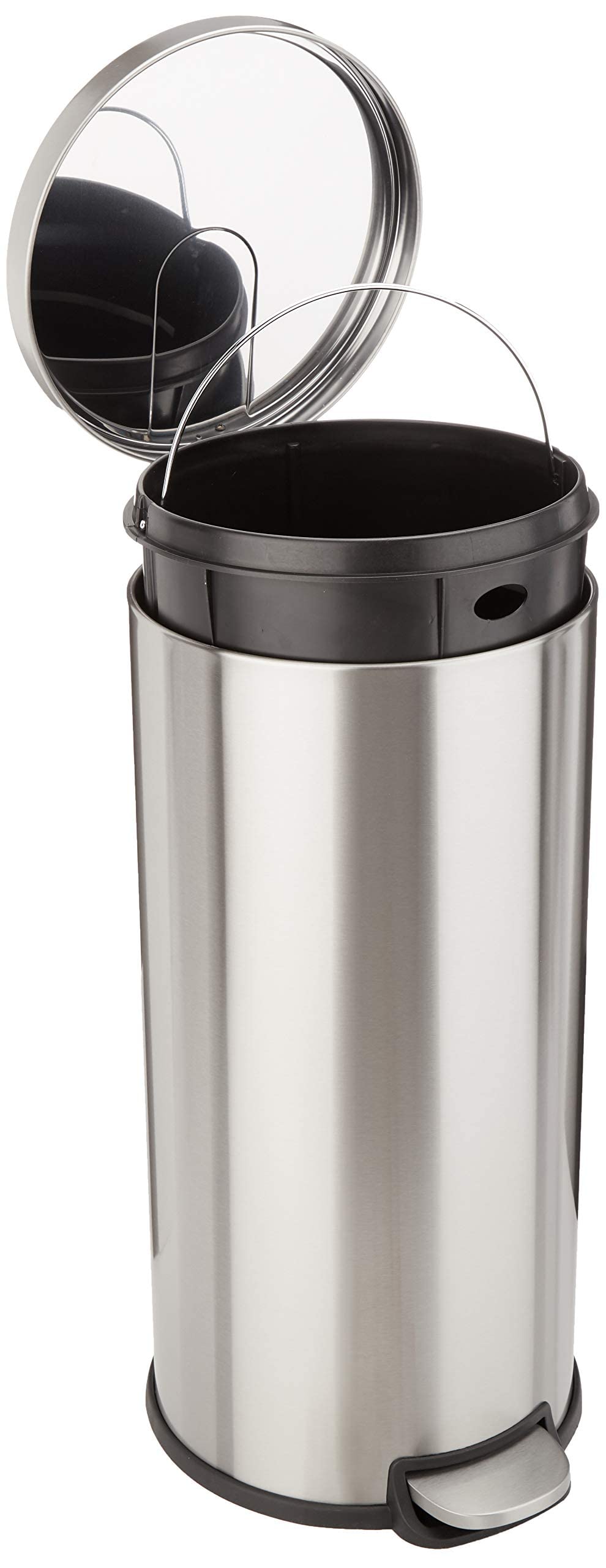 Amazon Basics Round Cylindrical Soft-Close Dustbin, 30 litre/7.9 gallon, Brushed Stainless Steel