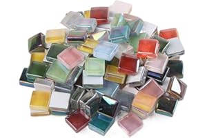OAKBUD 100pcs/100g Square Crystal Glass 1x1 cm Mosaic Tiles for Crafts Glass Mosaic for Jewelry Making (Iridescent Color Mixing)