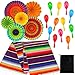 Aneco Fiesta Party Supplies Mexican Table Runner Cotton Fringe Table Runners Mexican Colorful Paper Fans and Neon Maracas Shakers Mini Noisemaker for Mexican Party Decorations
