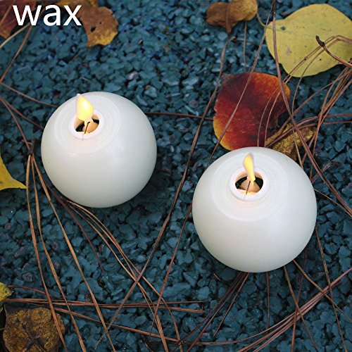 Real Wax Flameless Candles with Timer (Set of 6) Round Ball Ivory LED