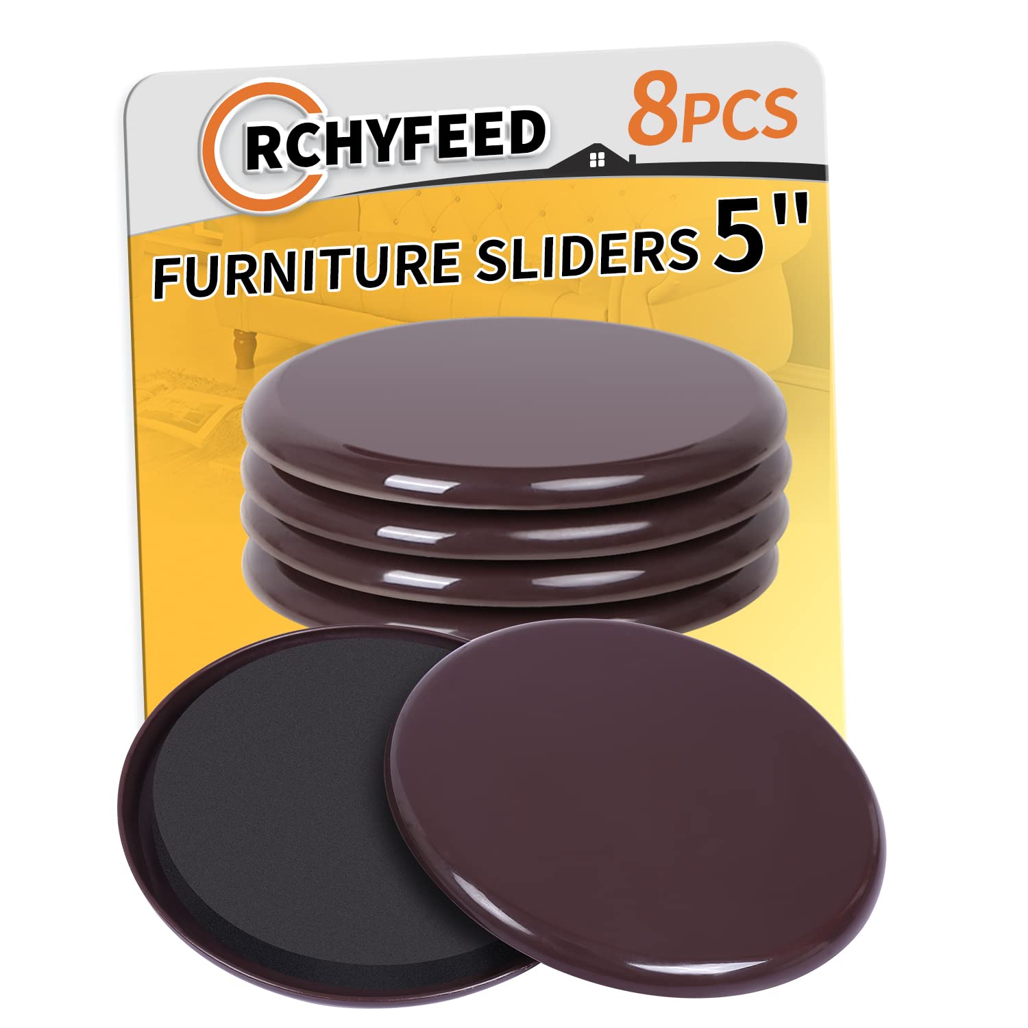 RCHYFEED Furniture Slider for Carpet 5 inch, 8 Pcs Reusable Furniture Sliders and Gliders Heavy Duty, 127mm Round Furniture Pads for Effortlessly Moving Heavy Furniture, Protecting Carpets and Floor
