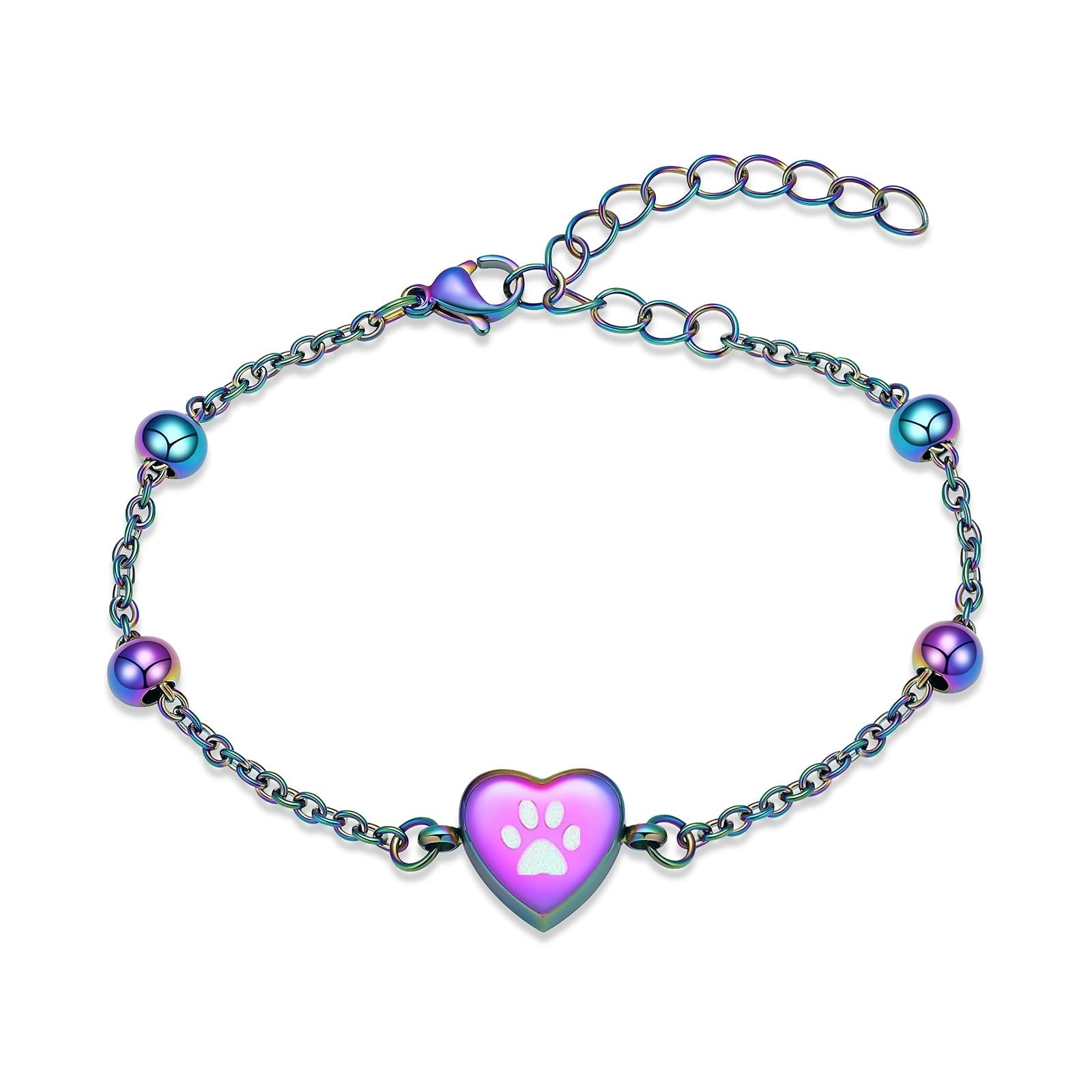 QGJNSGC Pet Paw Urn Bracelet for Ashes Adjustable Heart Cremation Bracelet for Pets Ashes Stainless Steel Dog Cat Cremation Jewelry Memorial Keepsake Bangle