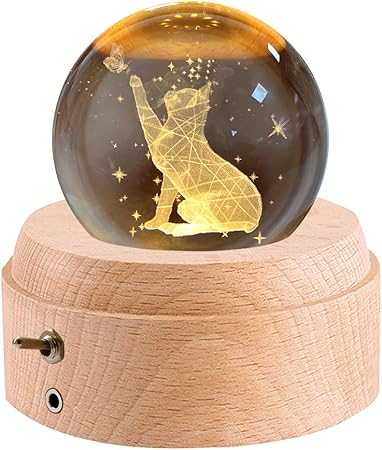 Amazon オルゴール 正規品 誕生日プレゼント 可愛い ねこ バタフライ クリスタル ボール クリスマス ギフト スノードーム バレンタインデー 月のランプ 彼女 間接照明 ベッドサイドランプ Ledライト Usb充電 投影機能 インテリア おしゃれ 木製 手作り結婚祝い 卒業
