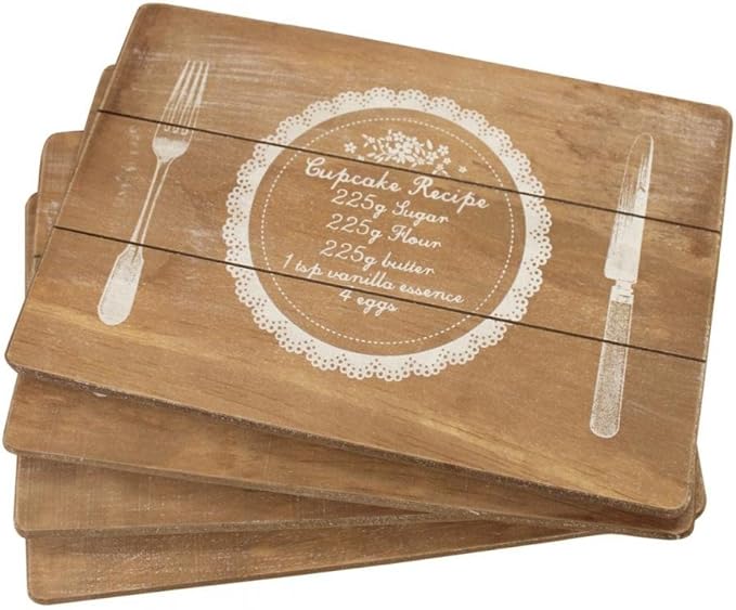 Gisela Graham Shabby Chic Set of 4 Placemats with Cupcake Recipe Print