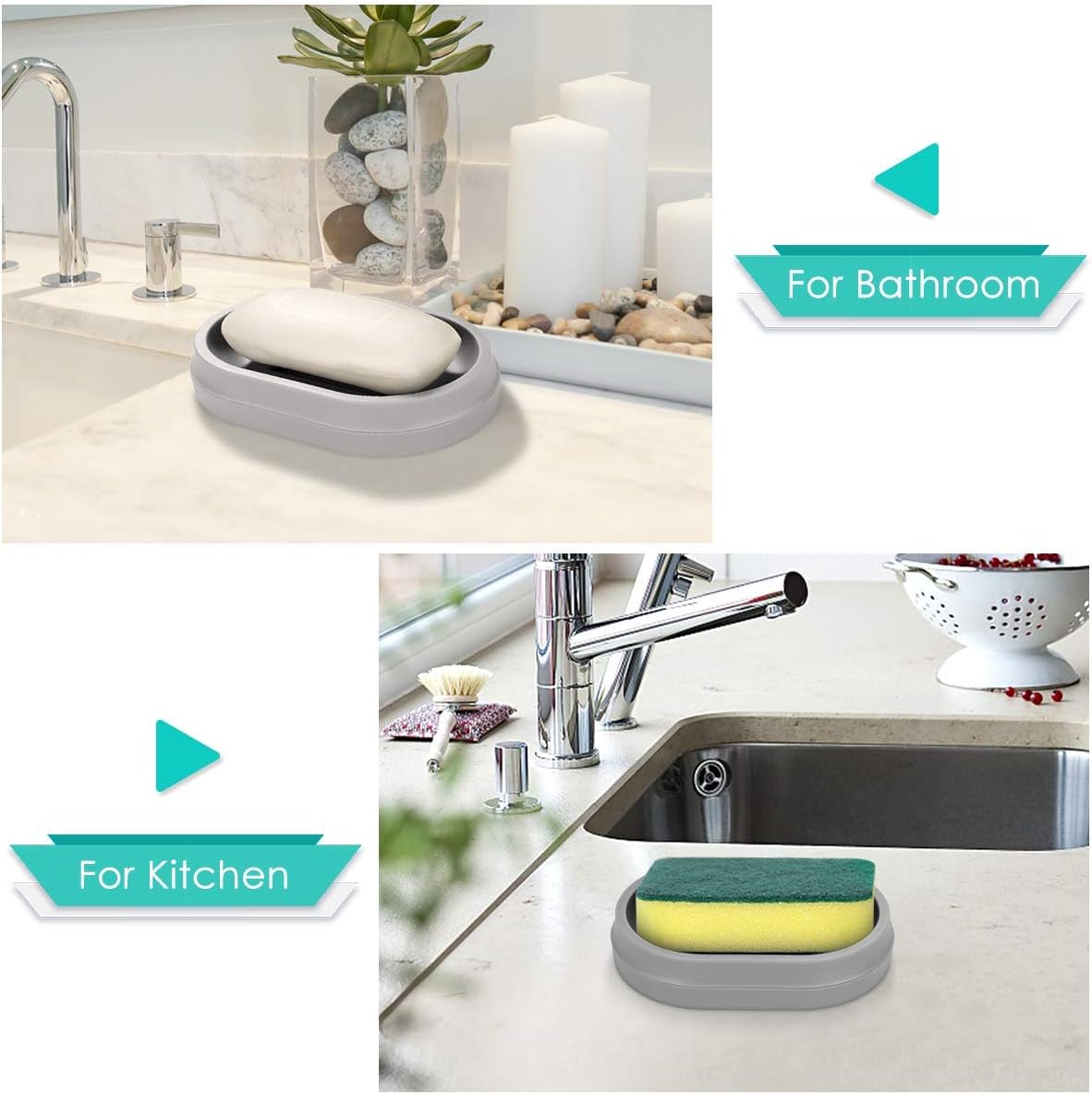 Homemaxs Soap Dishes 3 Pack ,【2021 Newest】 Soap Bar Holder with Drainage Design,Double-Layer Soap Saver Lightweight Portable Easy Cleaning Soap Box for Bathroom Shower Kitchen Washing Room（Grey）: Kitchen & Dining
