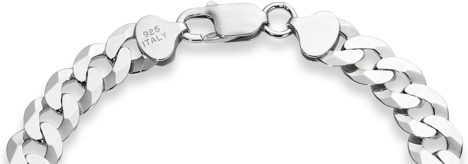 Miabella 925 Sterling Silver Italian Solid 9mm Diamond-Cut Cuban Link Curb Chain Bracelet for Men 7, 7.5, 8, 8.5, 9 Inch, Made in Italy (8.5 Inches (7.25"-7.5" wrist size)): Clothing