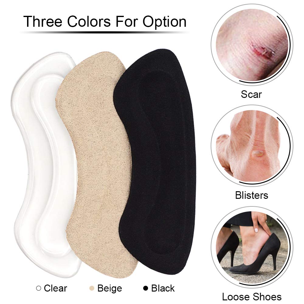 Dr. Shoesert Heel Grips for High Heels, Heel Cushion Inserts for Women and Men, Self-Adhesive Heel Protectors (3 Colors - 6 Pairs)