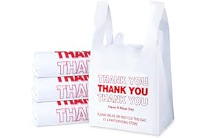 SheerDelight Plastic Bags, 300 Count Thank You Bags, Plastic Bags With Handles For Shopping, Grocery, Plastic Bag For Small Business (11"x 6"x 21"), Recyclable T Shirt Bags, White Plastic Bag