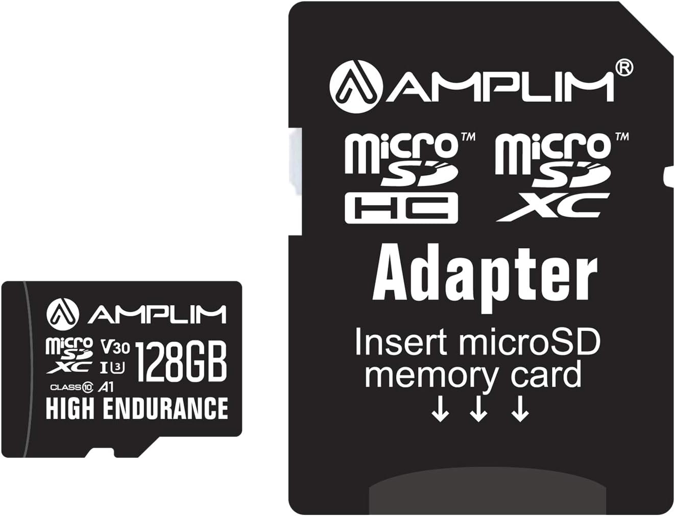 Amplim High Endurance 128GB MicroSDXC Card for Video Monitoring Cameras - Dash Cam, Body Cam, Surveillance Cam, Home Security Cam, Drone, Action Camera. U3, V30, A1, 4K UHD, Micro SD TF with Adapter: Computers & Accessories