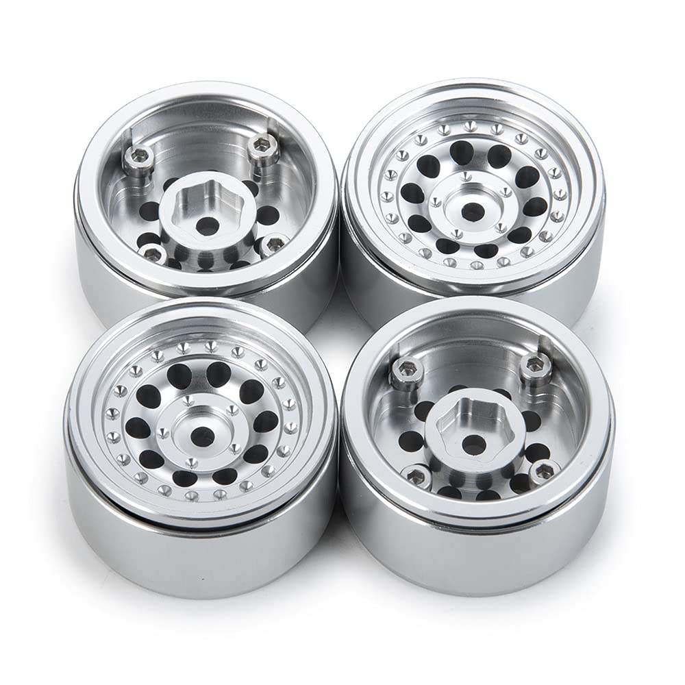 Photo 1 of MORLORDY 4PCS RC Aluminum Alloy 1.0" Beadlock Wheel Rims for 1/24 RC Crawler Car SCX24 Wheels Upgrades Deadbolt AXI90081 AXI00001 AXI00002 Accessories Metal Wheel Hub Set (Silver)
